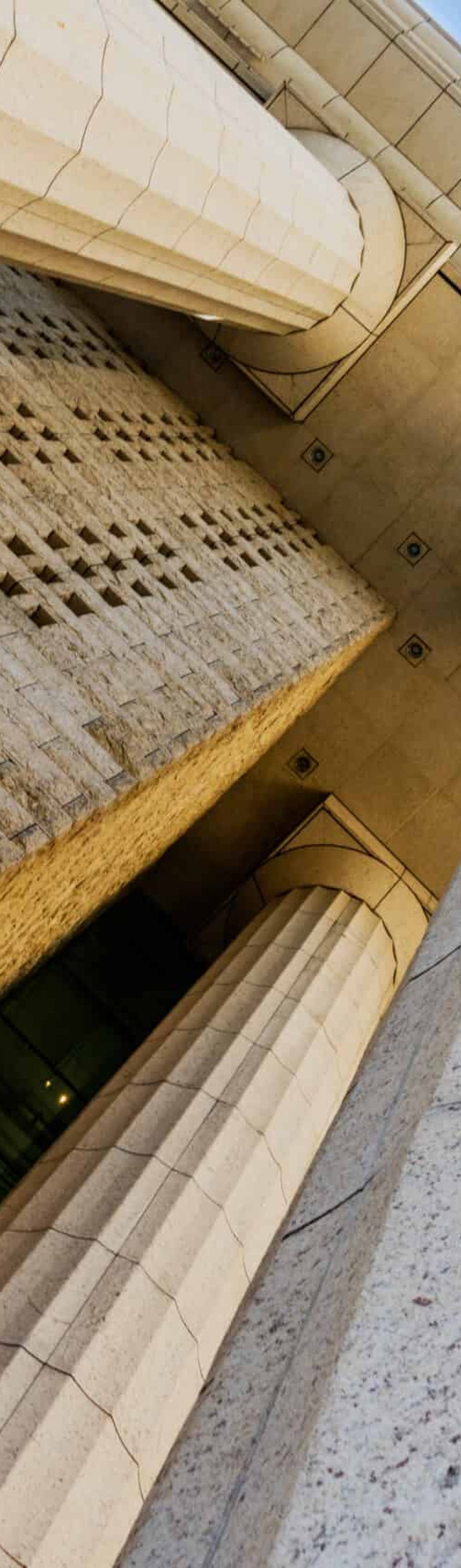 Grey marble column details on building in Shanghai,China.